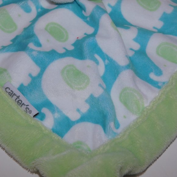 Carter's plush Gray Elephant Blue Green White Security Blanket Baby Lovey Nunu - Picture 3 of 6